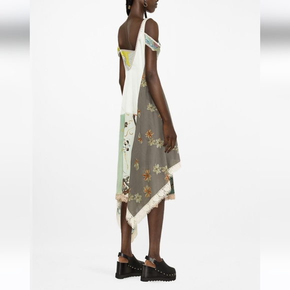 MARINE SERRE Silk Scarves Open Shoulder Flowy Midi Dress - Picture 4 of 16